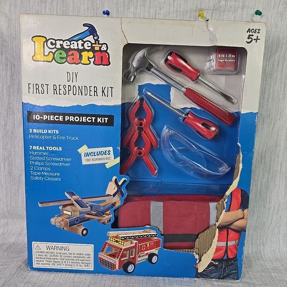 Create & Learn DIY First Responder Kit Real Tools, Vest, Build Fire Truck, Heli
